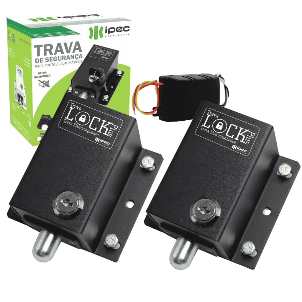 2 Trava de Segurança Portão Eletrônico Lock Plus Com Temporizador Silenciosa Ipec Ppa Garen