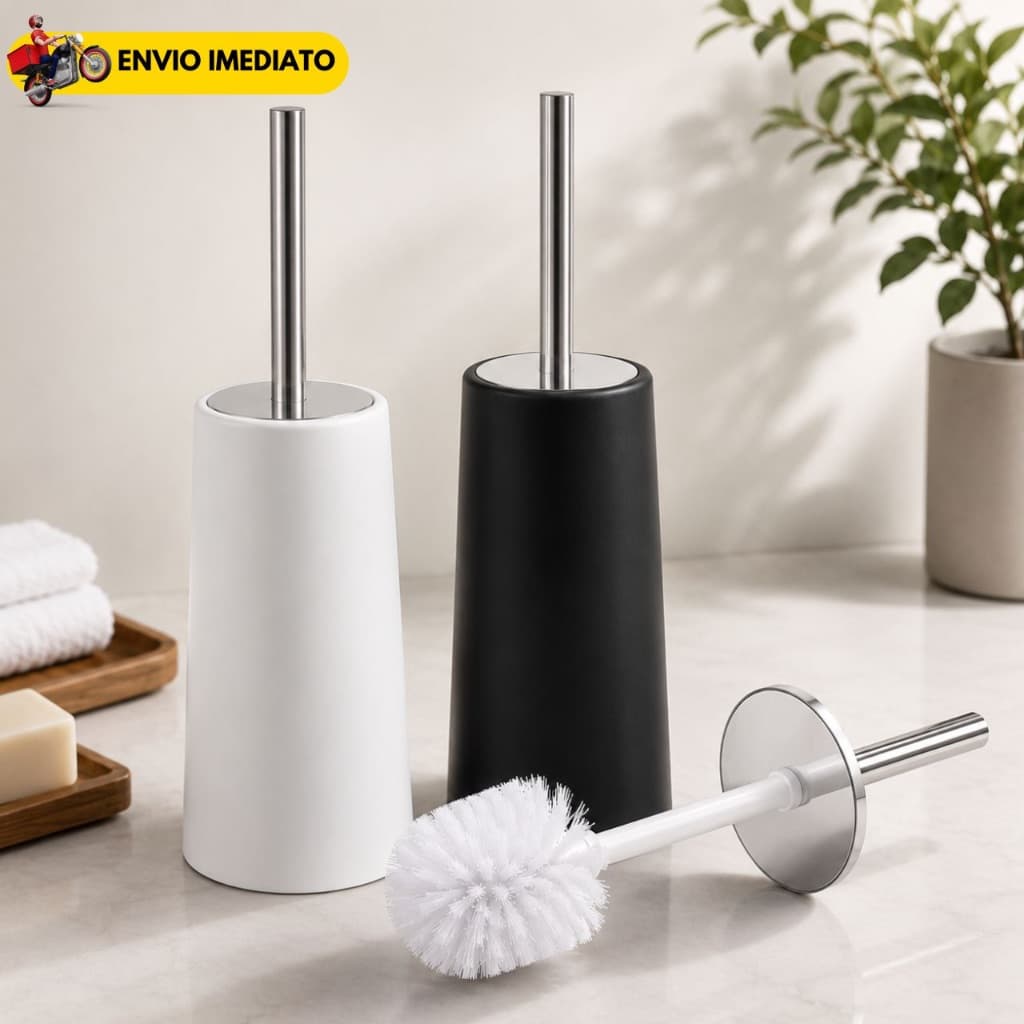 Escova Sanitária Cabo Inox Suporte Plástico Polipropileno Redondo Banheiro Moderna