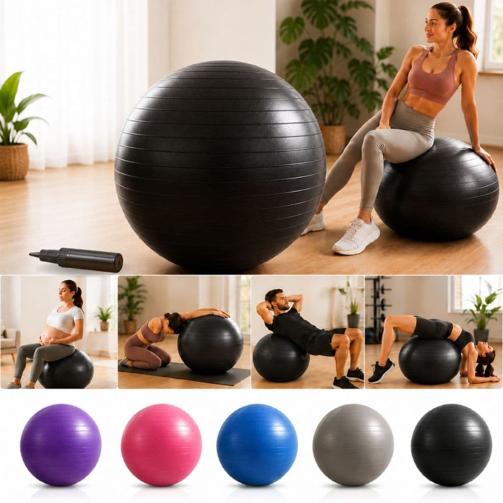 Bola Pilates Yoga 65cm Antiestouro + Bomba Academia Treino Funcional Fisioterapia PVC Profissional