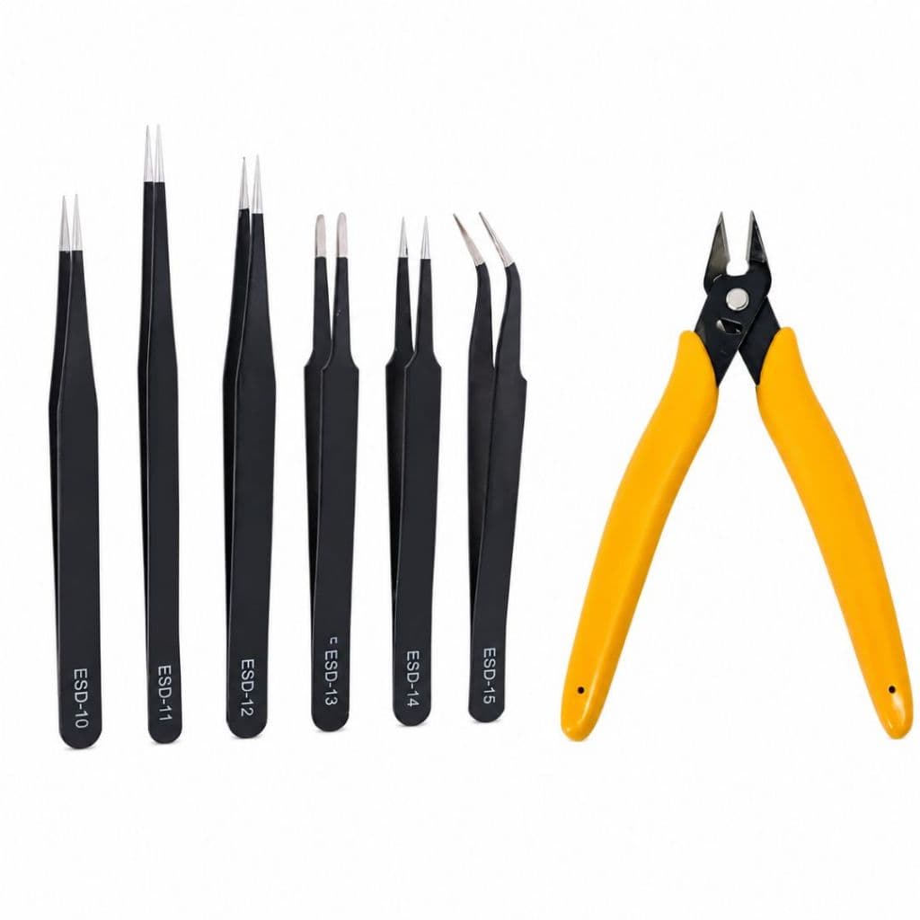 Kit Alicate Eletrônico Precisão + Jogo De 6 Pinça Manutenção Artesanato Bijuteria