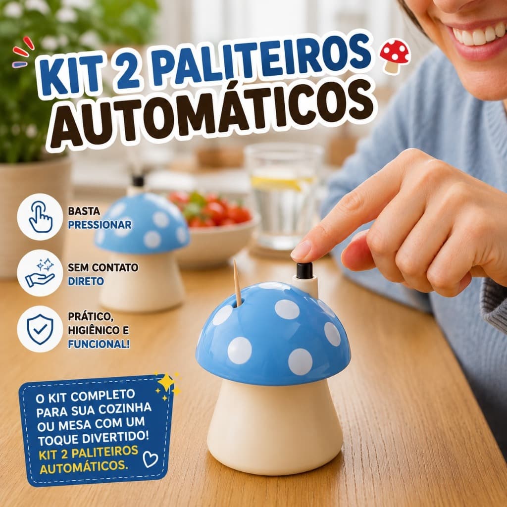 Kit 2 Paliteiros Automático Porta Palito de Plástico Prático e Portátil para Casa Bar Mesa e Restaurante Decoração Festa