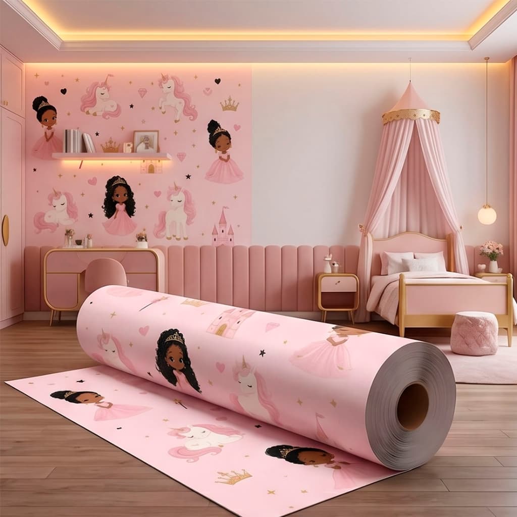 Papel de Parede Adesivo Para Quarto Infantil Menina Criança Rosa Princesa
