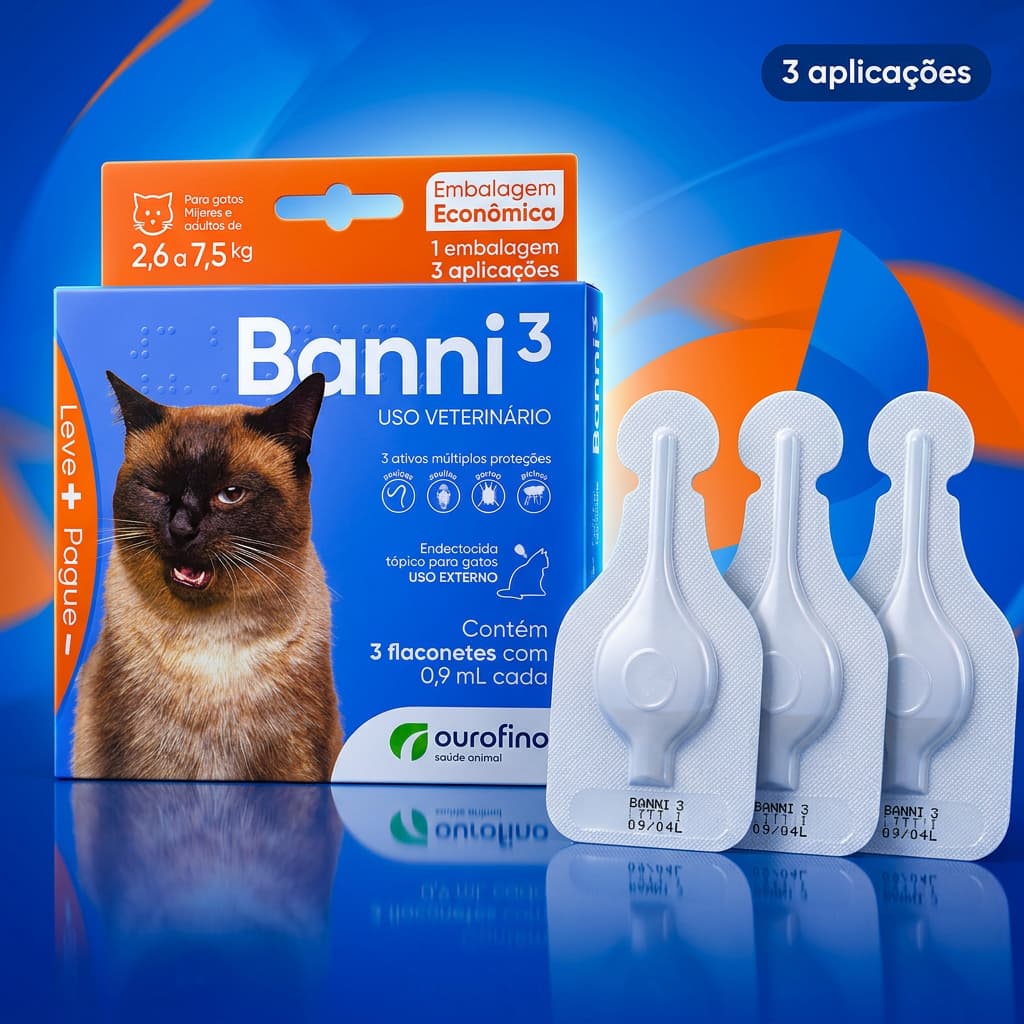 Remédio Para Pulgas Gatos 2,6 A 7,5kG Banni3 3 Doses