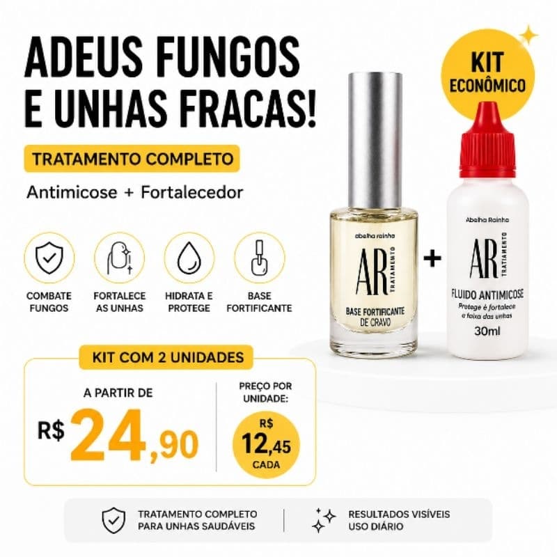 Kit Para Unhas Abelha Rainha – Fluído Antimicose + Branqueador / Base Casco de Cavalo / Base Branqueadora / Removedor de