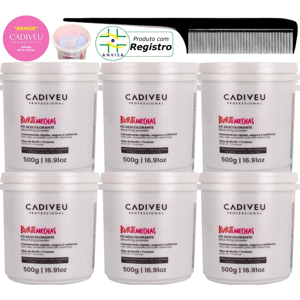 Kit 6 Pó Descolorante Cadiveu Buriti Mechas Original + Brinde