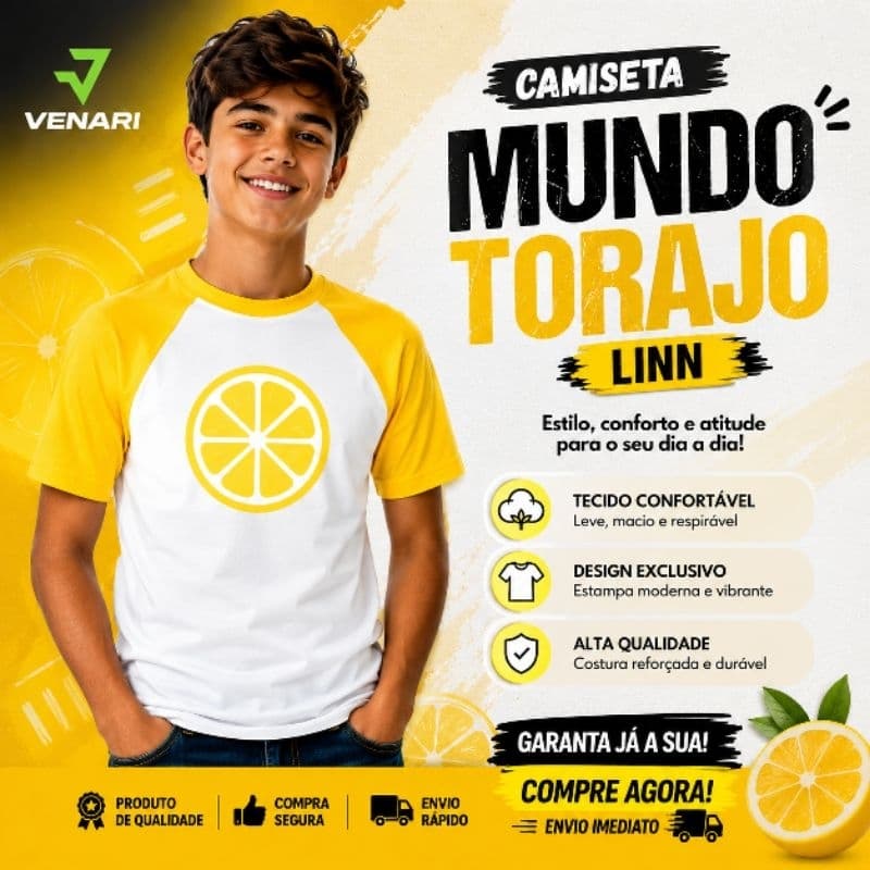 Camiseta RAGLAN AMARELO Torajo LINN Do Mundo Torajo Camisa Da Linn Mundo Torajo Blusa