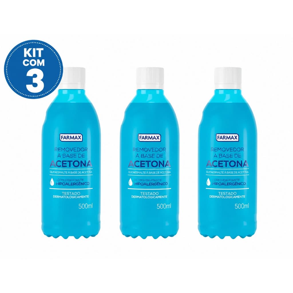 Kit 3 Removedor à Base de Acetona Farmax 500ml Com Hidratante
