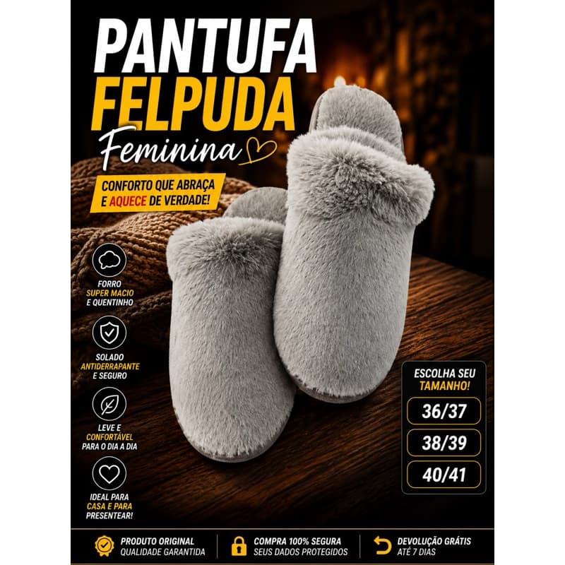 Pantufa Feminina Inverno Felpuda Quentinha Antiderrapante Macia 36/37 38/39 40/41 Cinza Oferta