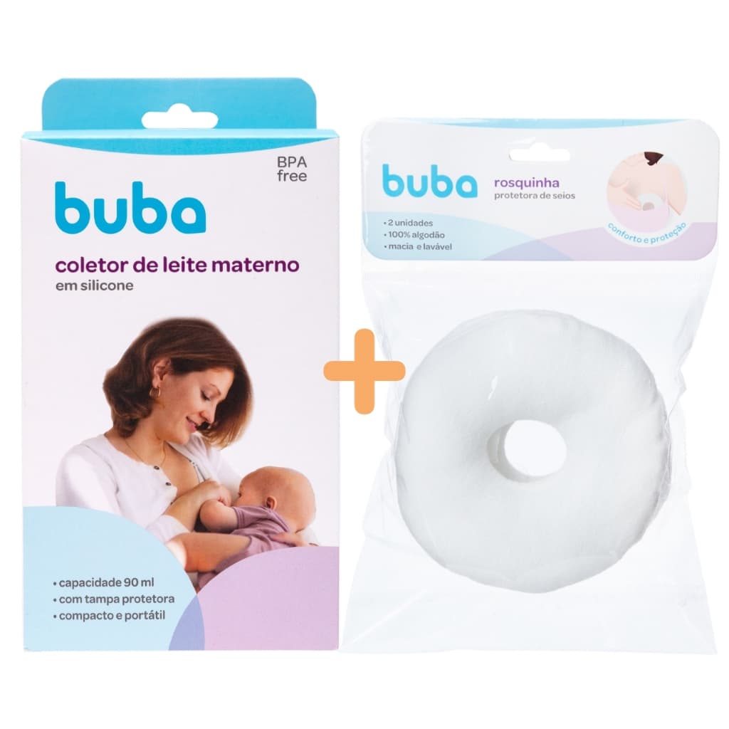 Kit Coletor de Leite Materno de Silicone + Kit Rosquinhas para o Seio Amamentação Buba
