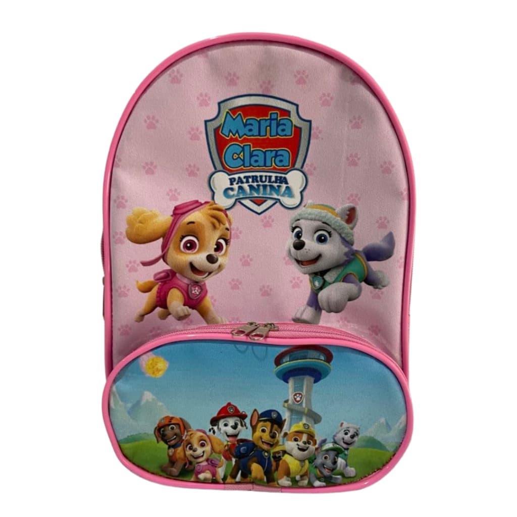 Mochila Escolar Infantil Maternal Pequena Personalizada Patrulha Canina Sky Everest Rosa com o NOME DA CRIANCA