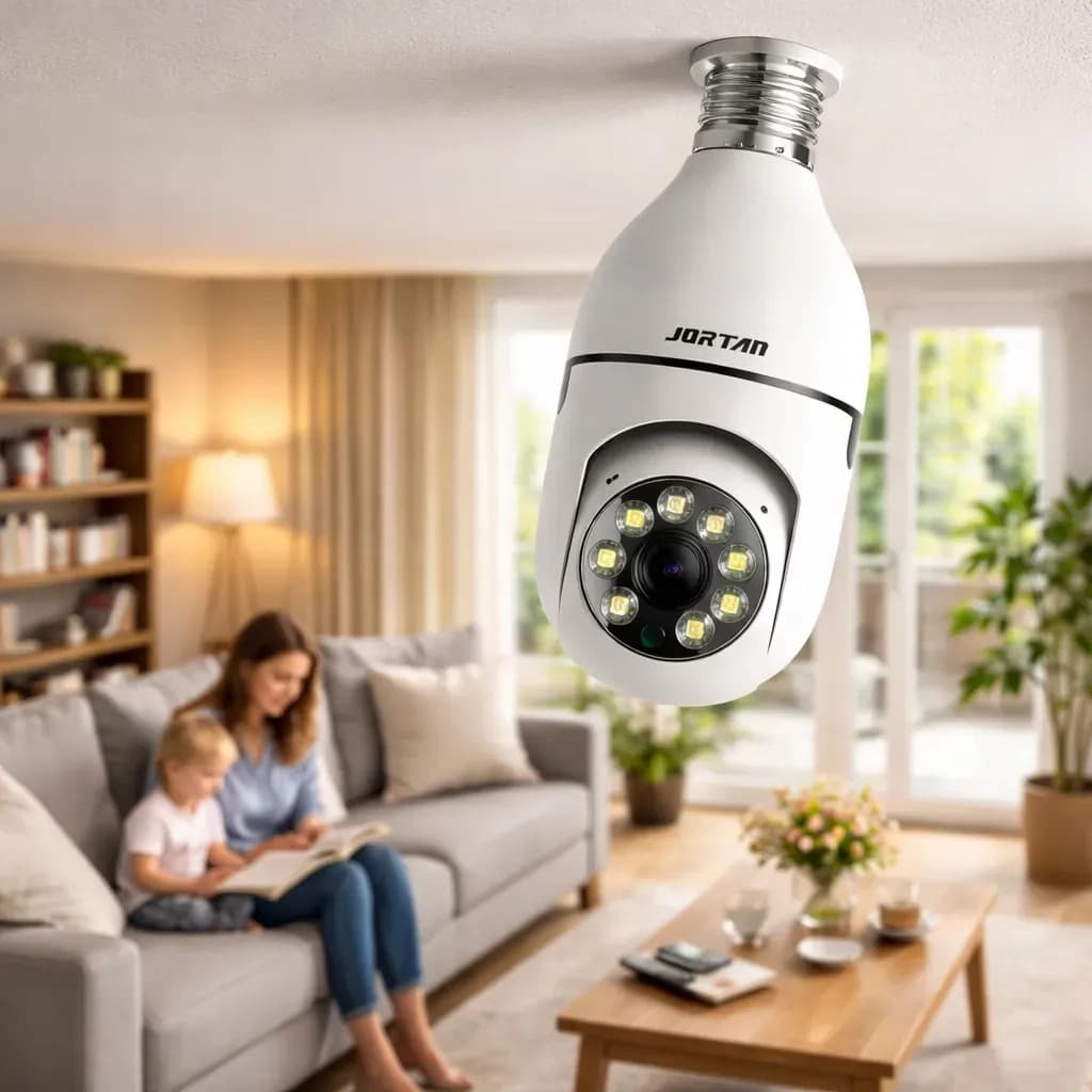 Câmera de Segurança Lâmpada Giratória 360° Jortan Wi-Fi Full HD 1080p para App Yoosee