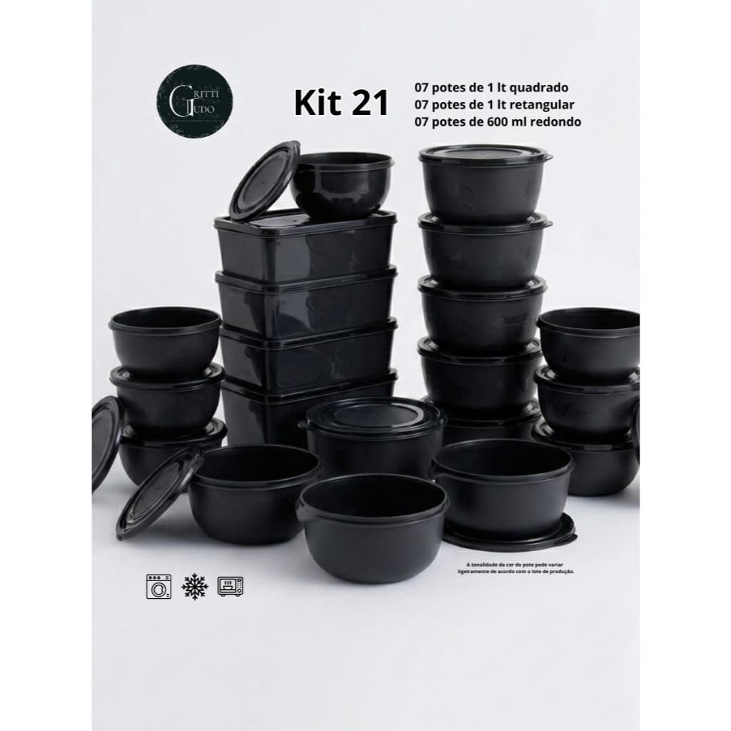 KIT 21 MARMITAS "PRETA" -> DIA A DIA -> PLÁSTICO - LIVRE BPA -> CUIDADOS PARA CASA