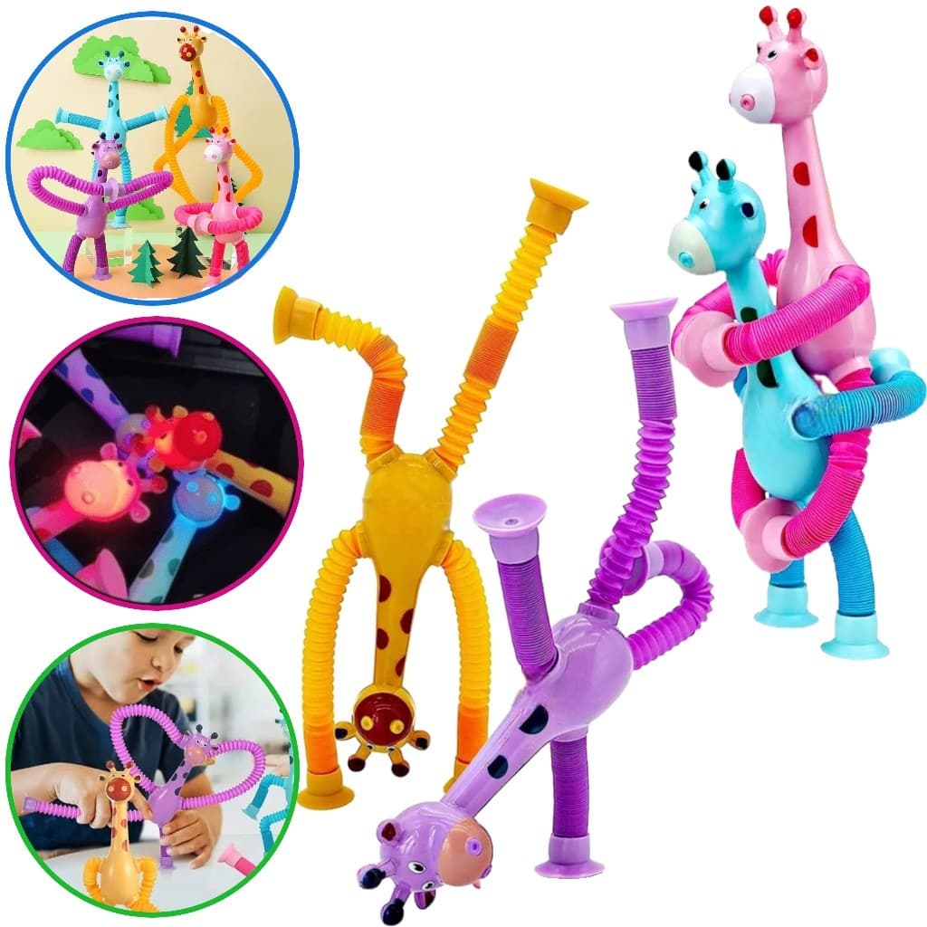 Brinquedo 6 Girafa Infantil Estica Led Gruda Bebê Criança Tubo Fidget Ventosa Pop