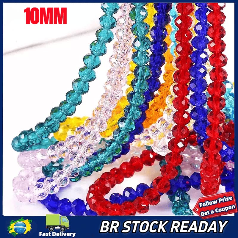✅[BR Seller]Fio de Cristal 10mm Flat Facetado Vidro 63 a 67 Cristais Contas por fio Várias Cores