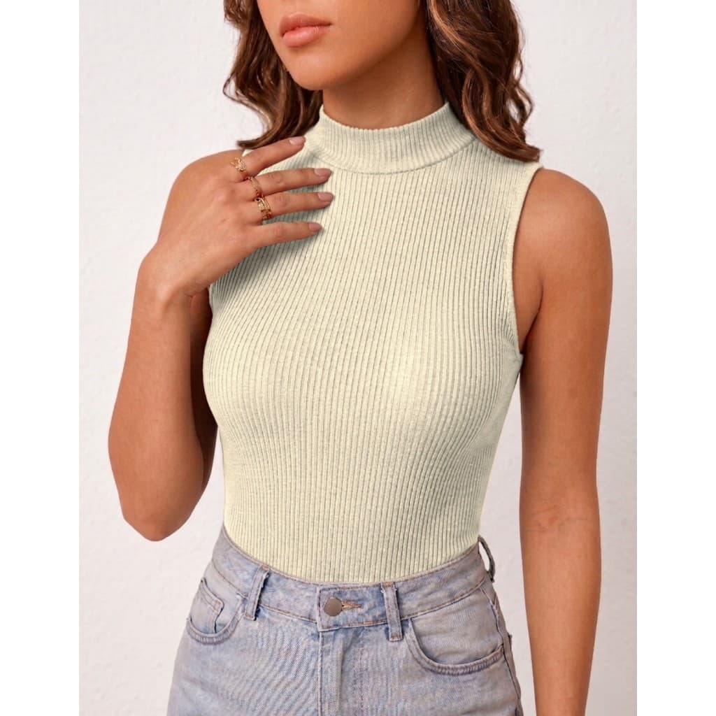 Body Blusa Regata Gola Alta Social Cacharrel Canelado Luxo