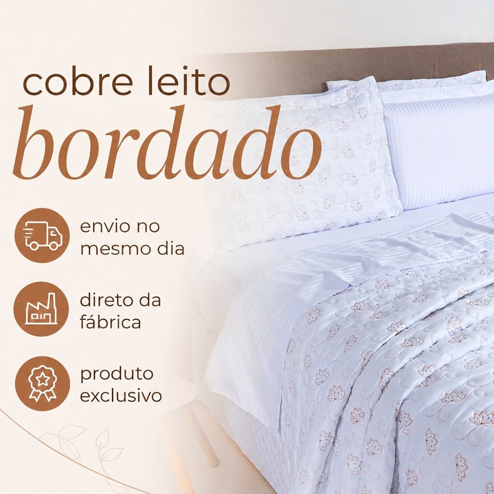 Cobre leito Queem todo bordado Colcha Bem me quer Sulamita Enxovais 3 peças 250 fios