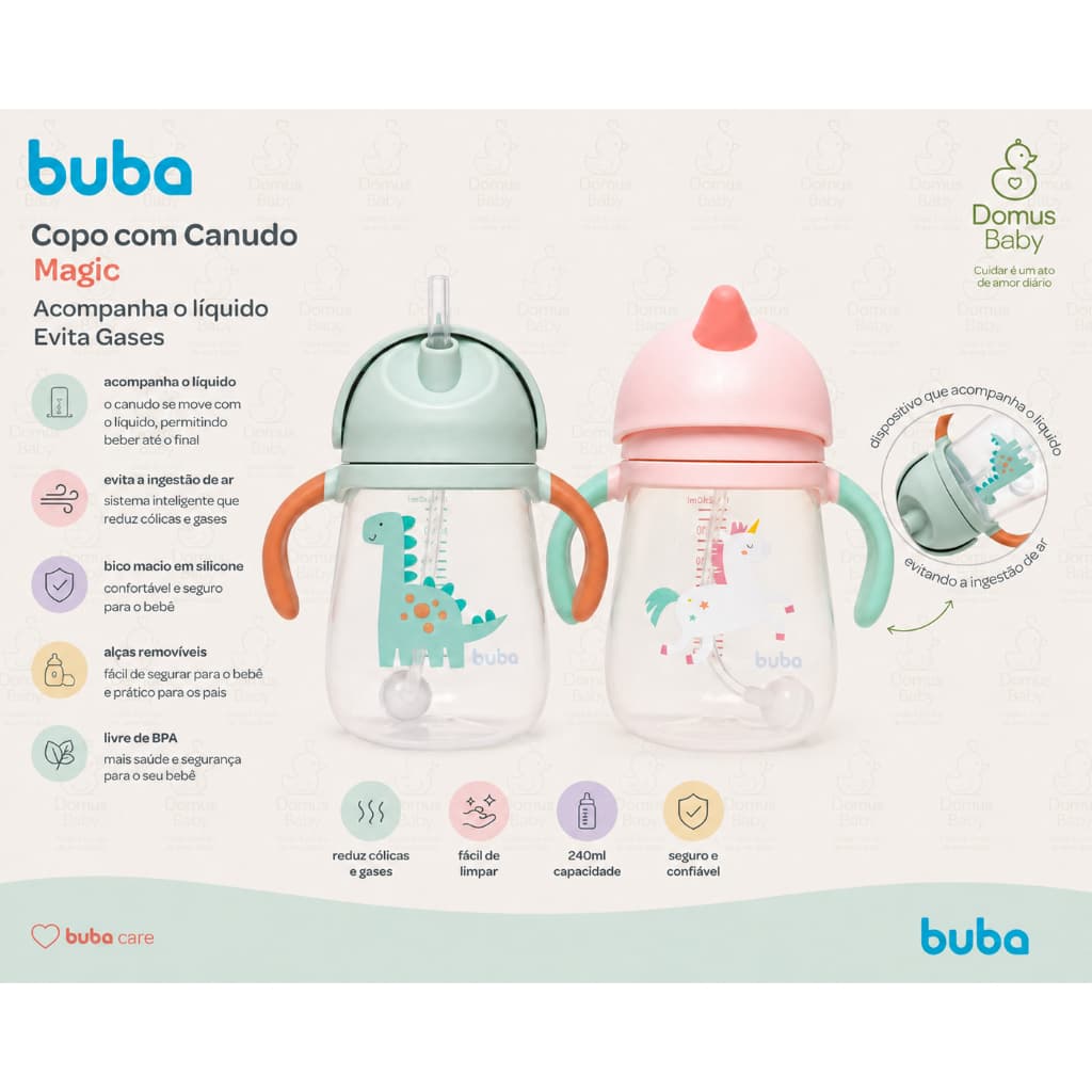 Copo Infantil Buba  240ml com Alça e Canudo Silicone
