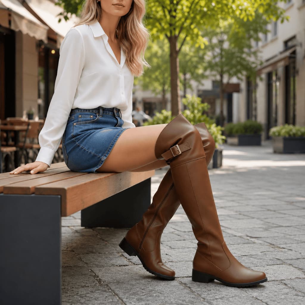 Bota Feminina Over Knee Bico Redondo Montaria  Acima Joelho Premium