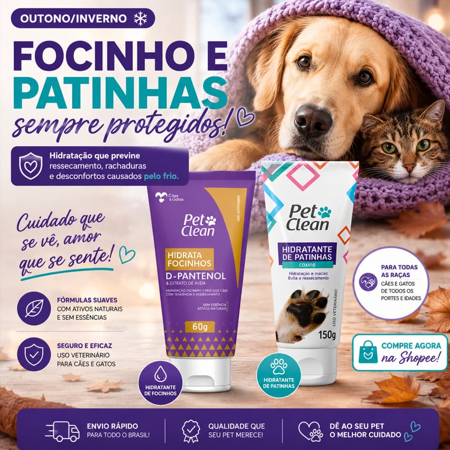 Kit Hidratante Patinhas e Focinho Pet Proteção no Inverno Anti Ressecamento