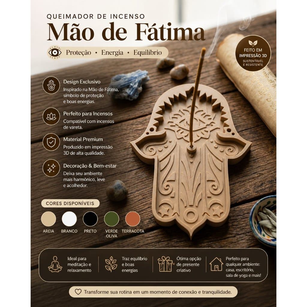 🪬✨ QUEIMADOR DE INCENSO MÃO DE FÁTIMA ✨🪬