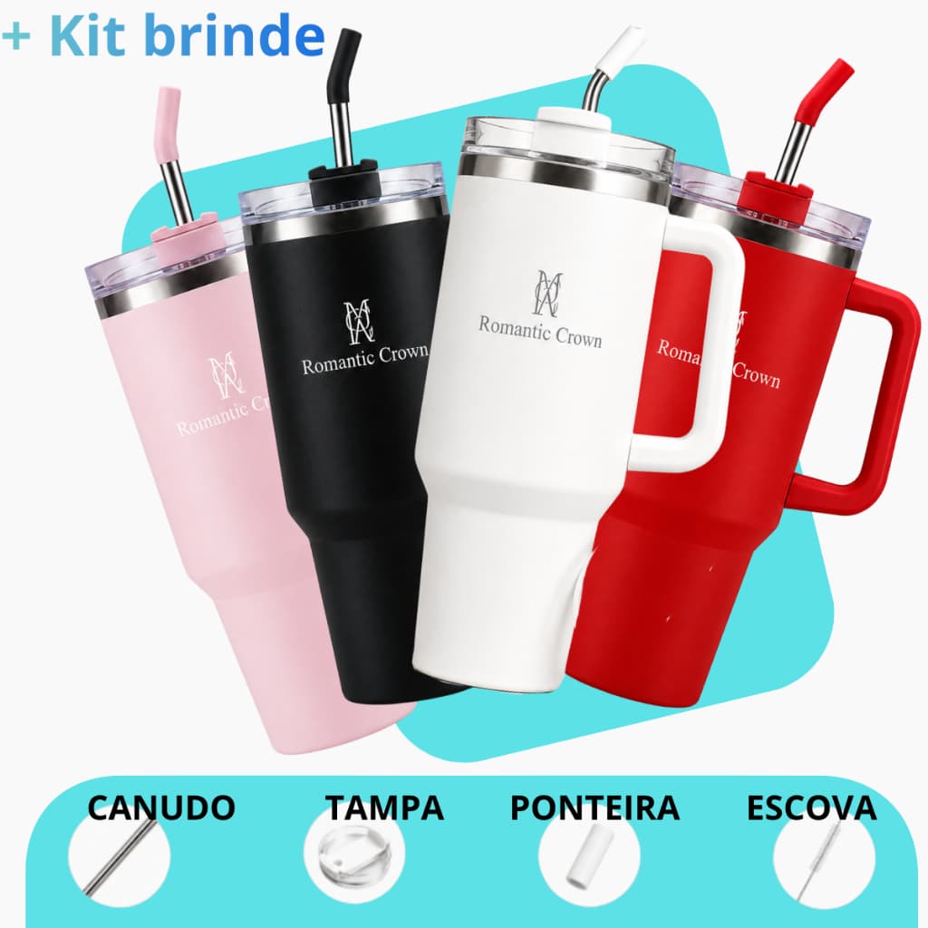 ROMANTIC CROWN Copo Térmico Inox Portátil 1200ml/600ml/1.2L Garrafa Térmica Inoxidável com Tampa e Canudo
