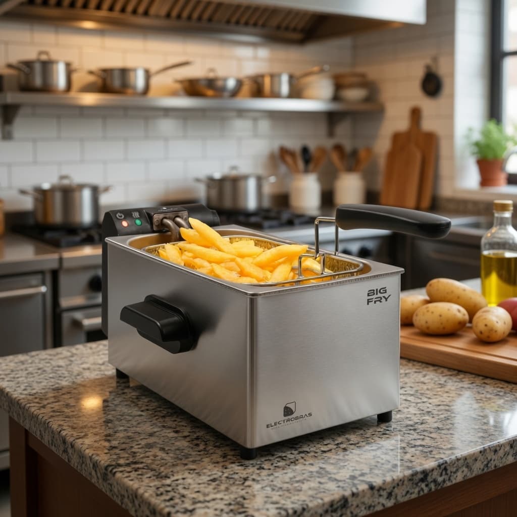 Fritadeira Elétrica 3,5L 2000W Inox Crocante Profissional Rápida e Segura com Termostato Ajustável Prática