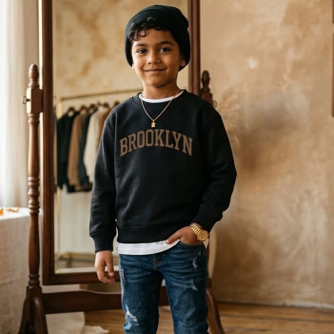 Moletom Infantil Masculino/Feminino Brooklyn Inverno Premium Preto e Bege