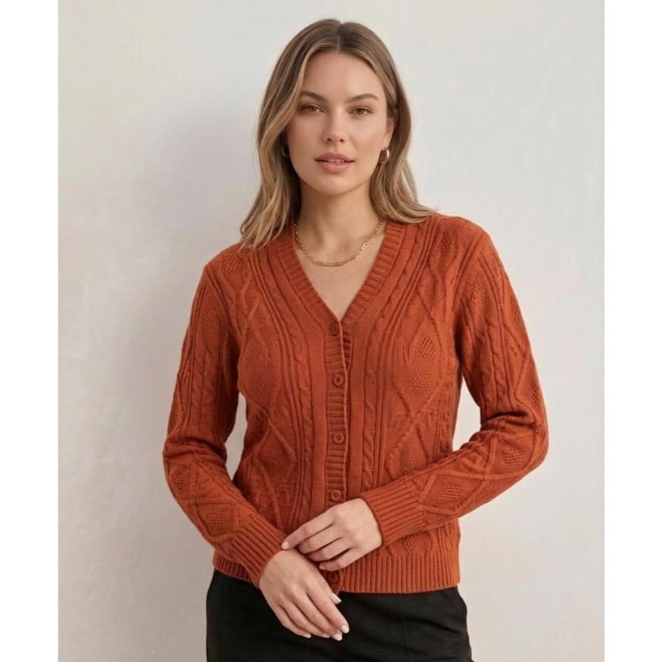 Casaco Feminino De Tricot Quentinho Outono Inverno Texturizado Trançado Botões Sofisticado Premium