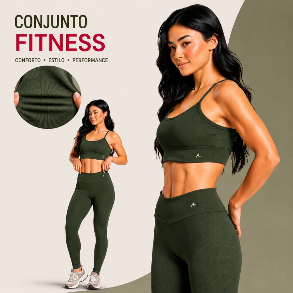 Conjunto Fitness Feminino Roupa Academia Top e Calça Legging Cós Alto Tecido Canelado Zero Transparência Lusibe