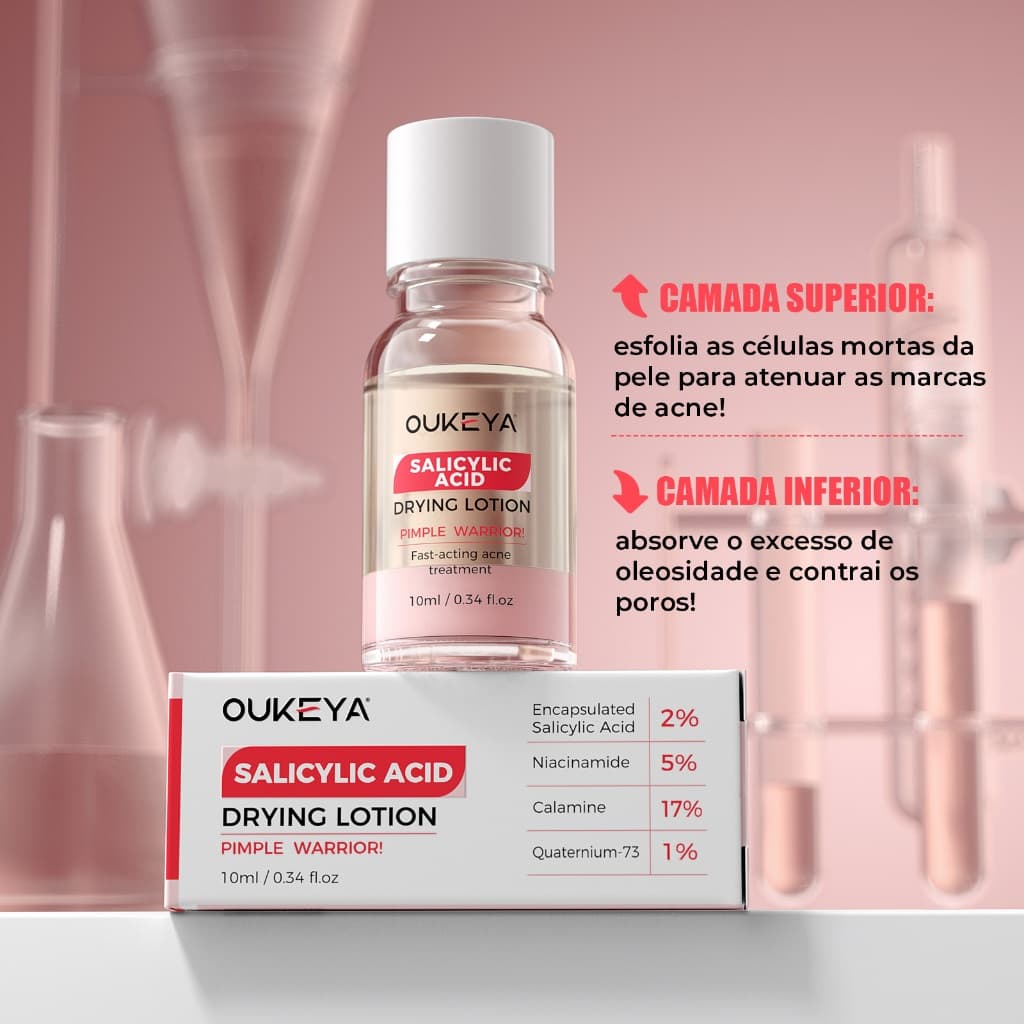 Loção Facial Bifásica OUKEYA Ácido Salicílico Niacinamida Pele Oleosa Noite