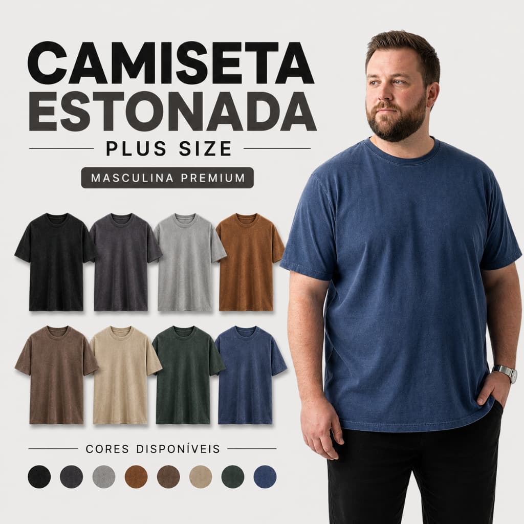 Camiseta Plus Size Masculina G1-G2-G3 | Lisa | Estonada | 100% Algodão | Stonewear