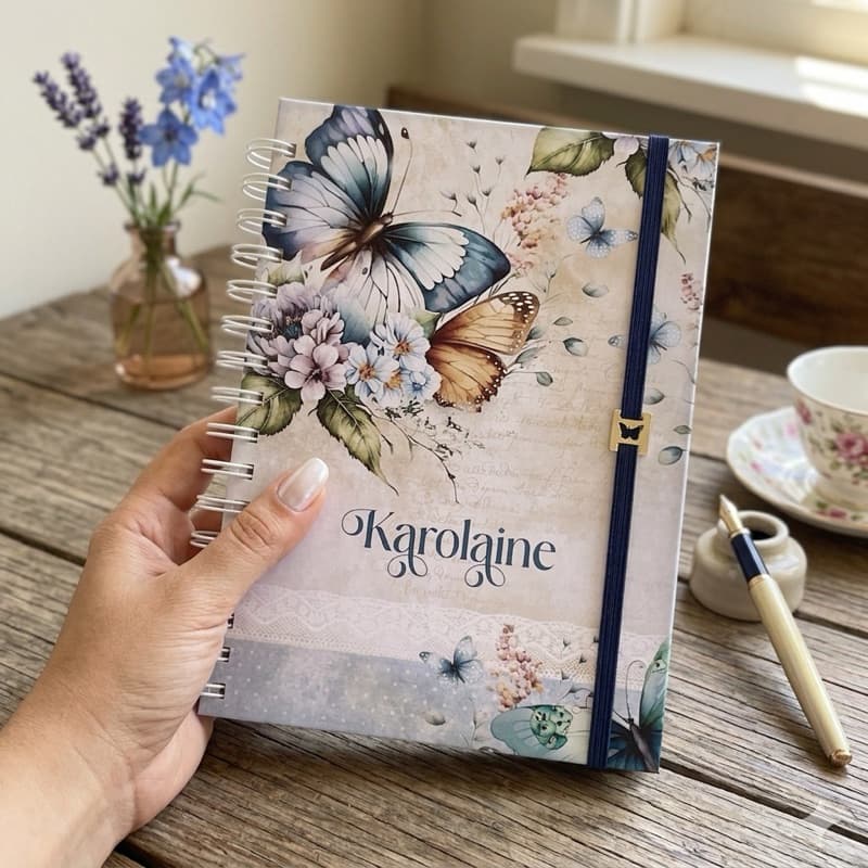 Caderno Personalizado A5 Borboletas Floral – Envie o Nome no Chat | Caderno de Oração, Anotações