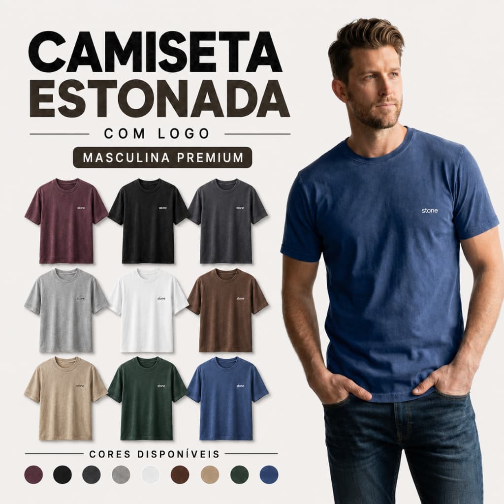 Camiseta Masculina Estonada Premium 100% Algodão STONEWEAR