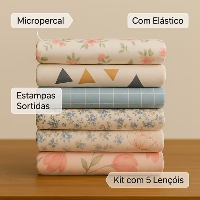 Kit 5 Lençol Queen Estampado Micro Percal 400 Fios  Avulso Com Elastico Estampas Sortidas