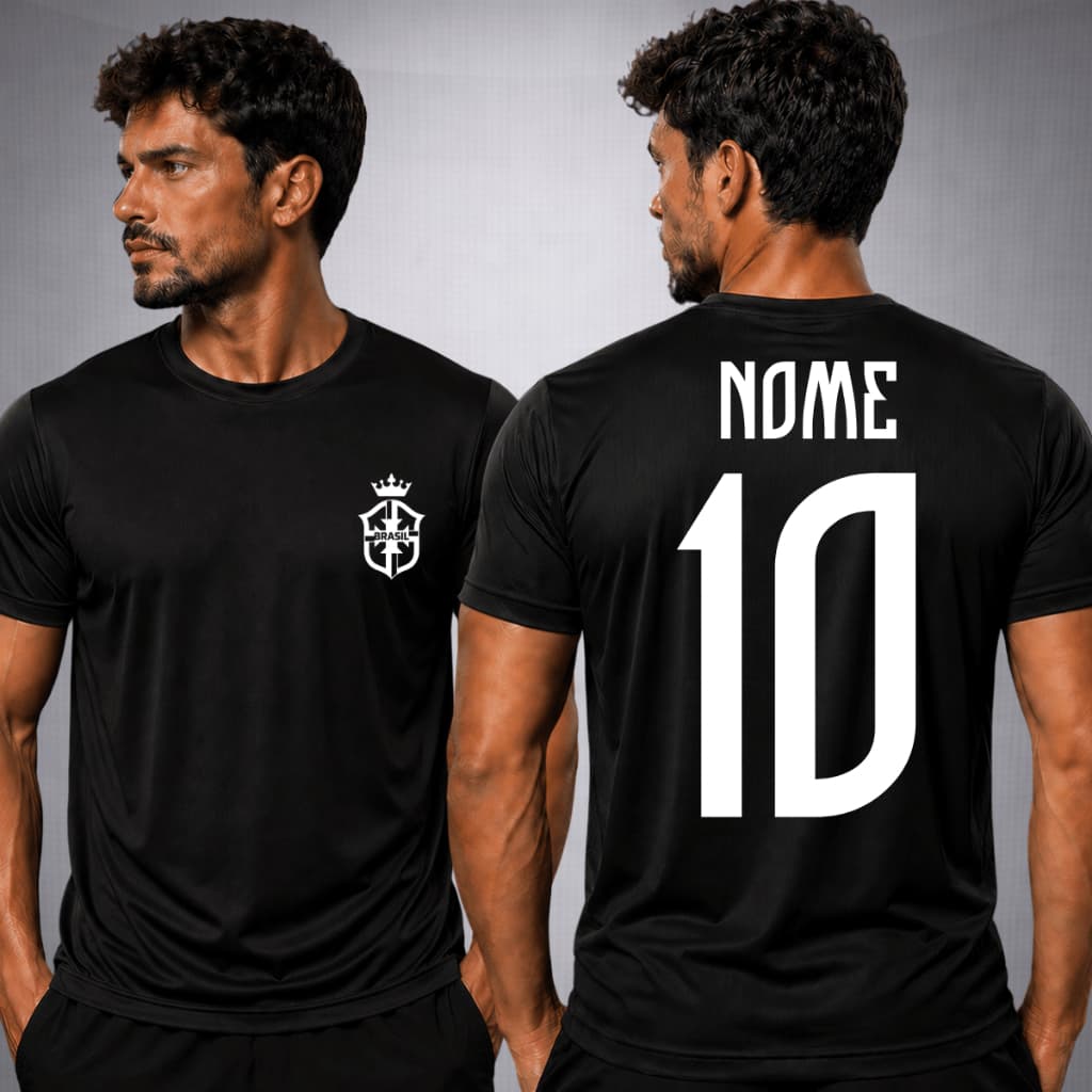Camiseta Masculina Esportiva Dry Fit Brasil Com Seu Nome Personalizado Camisa DryFit Futebol