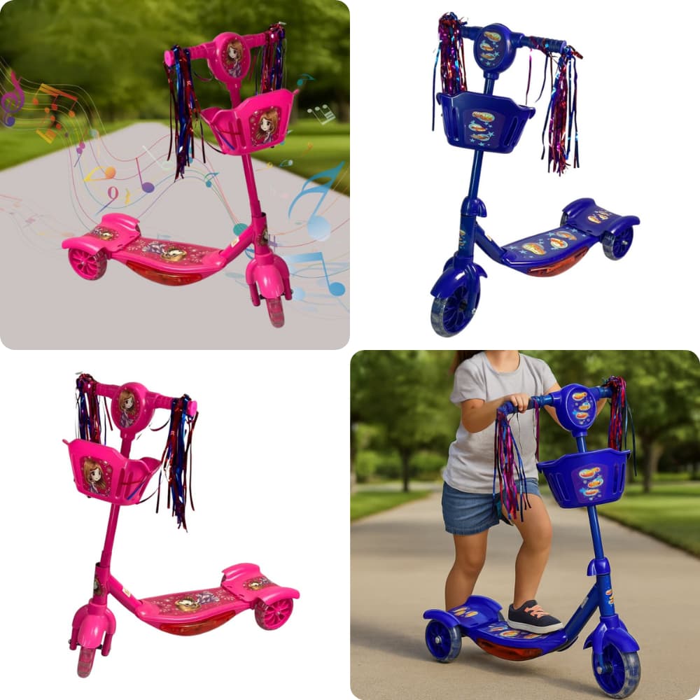 Patinete 3 Rodas Infantil Dobrável com Som Luz Crianças Lazer Brinquedo Parque Ar Livre Menino Menina Coordenação Motora