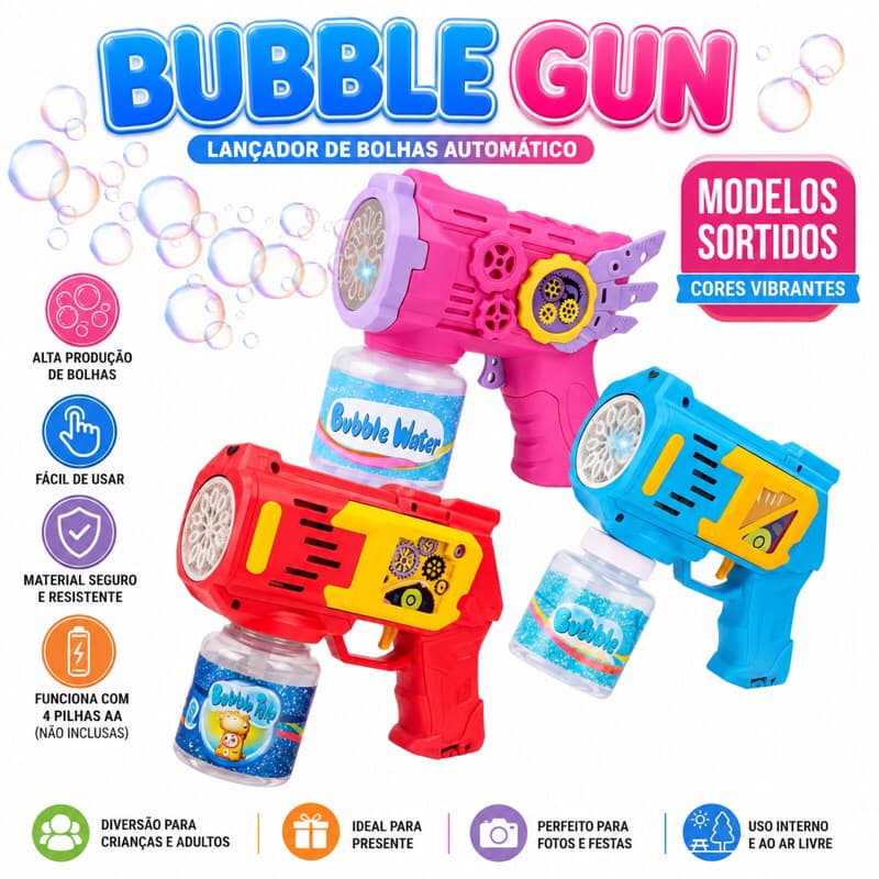 Lança Bolhas de Sabão com Luz Brinquedo para Crianças Infantil Arminha de Bolha Diversão Crianças