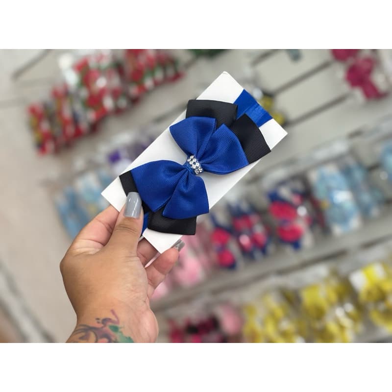 Laços Temáticos para Bebê Azul Royal E Preto Faixas Acessórios Infantis Mesversario Fantasias
