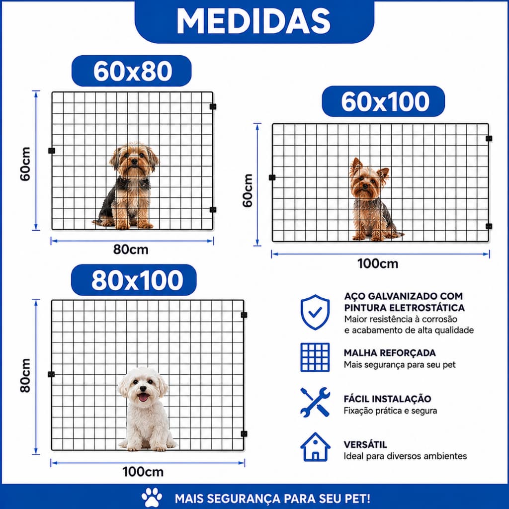 Grade Portão Proteção Pet Cachorro Cães Pequenos - Escolha Cor E Medidas - 60x80, 60x100 ou 80x100cm