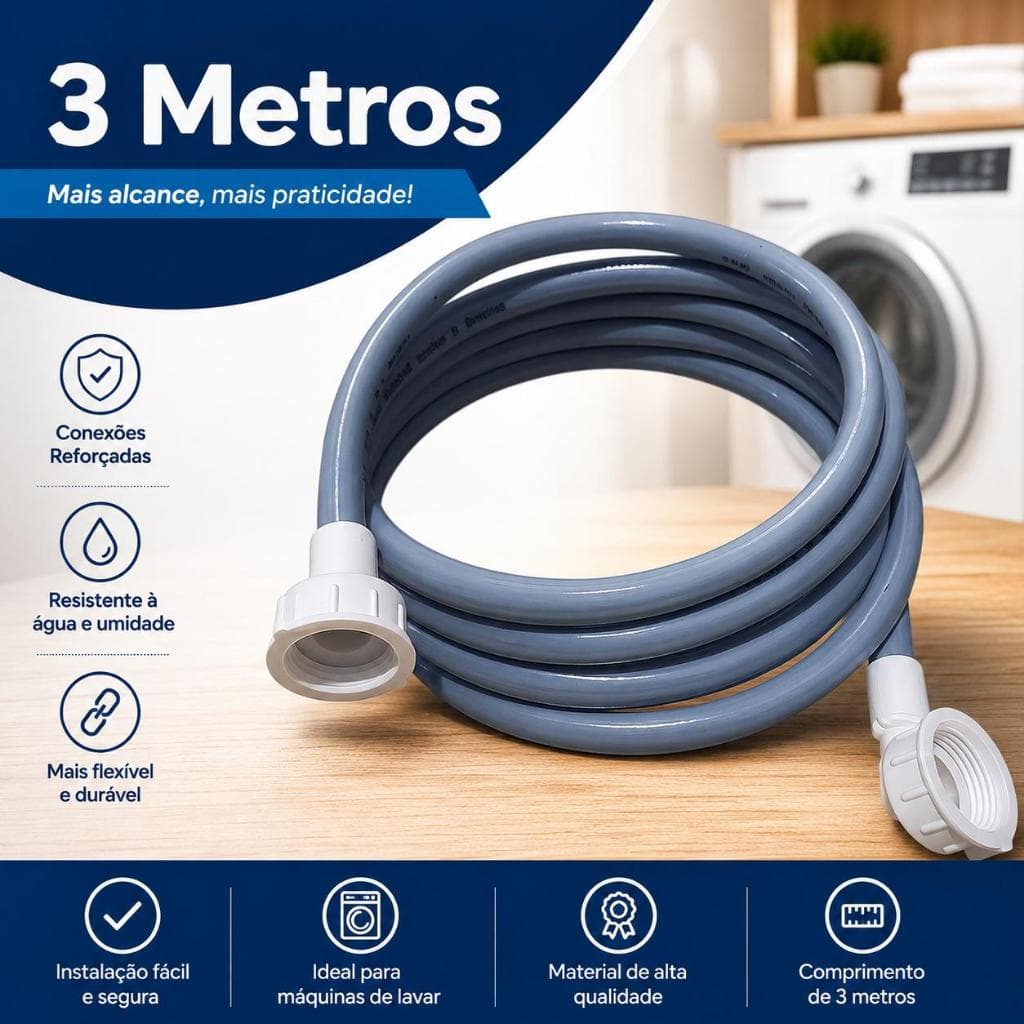 Mangueira Entrada Água Máquina De Lavar Universal 3 Metros
