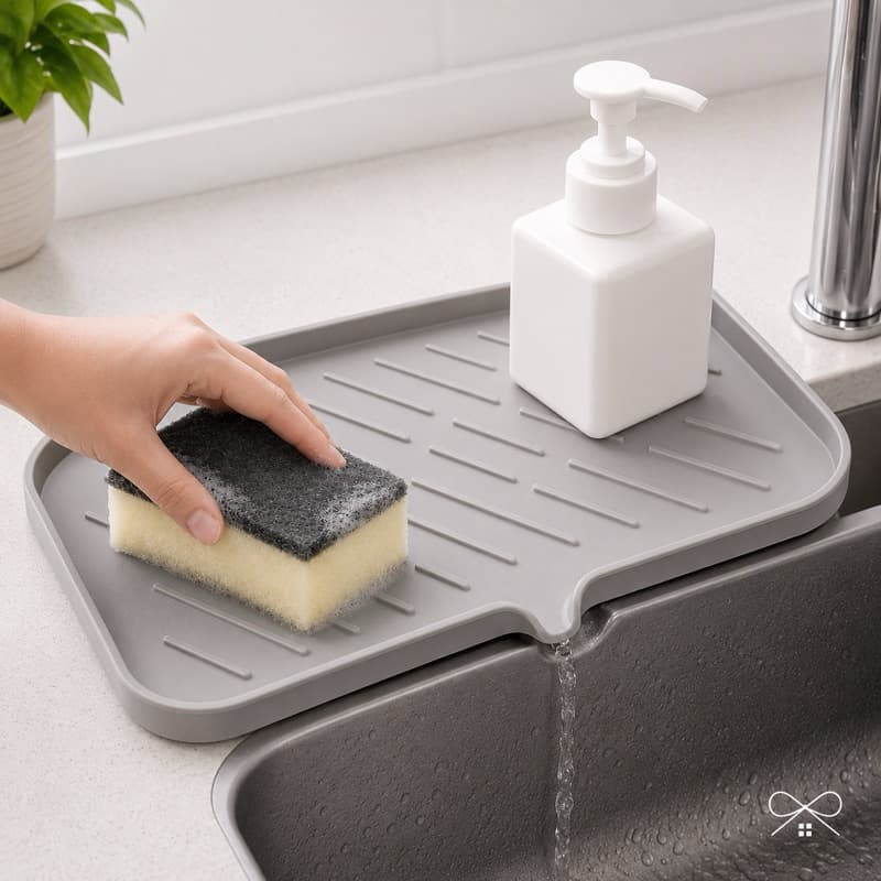Tapete Escorredor de Pia Silicone Antiderrapante Secagem Rápida Porta Esponja Cozinha