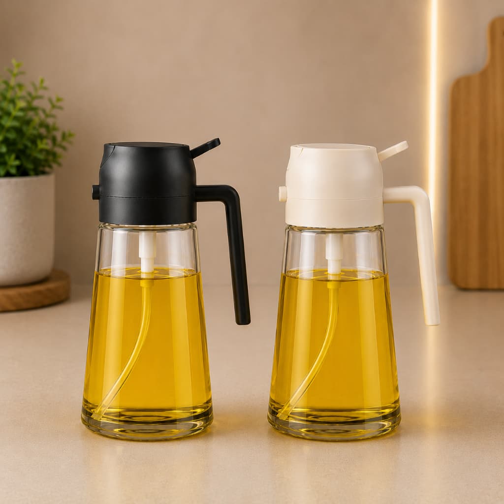 Borrifador de Azeite Spray Dosador 2 em 1 470ml Vidro Anti Vazamento Cozinha