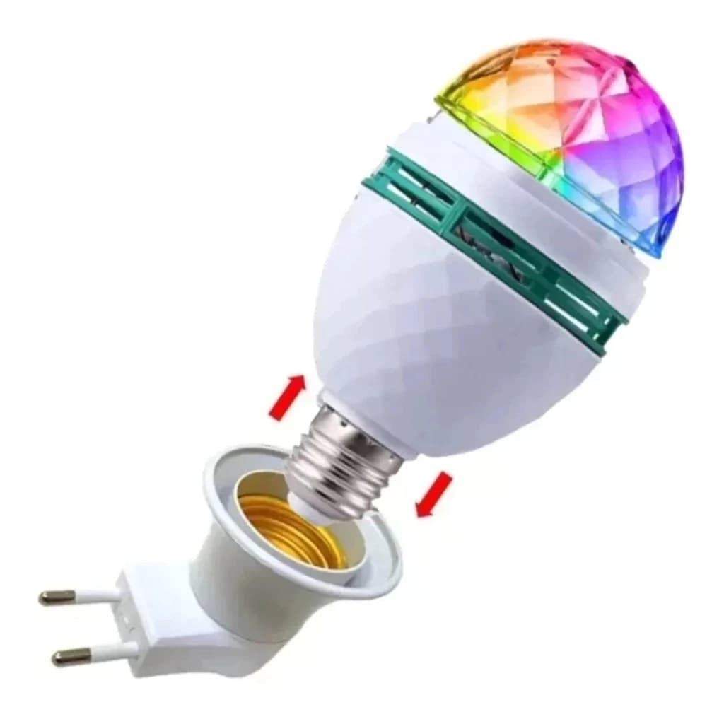 Lâmpada Giratória Colorida Led Bola Maluca Globo Rgb + Adaptador Tomada para Festas Baladas/lâmpada giratória rgb/