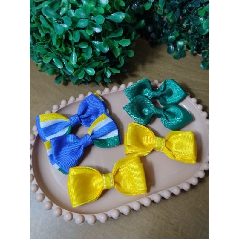 kit 3 pares laço copa do mundo, laço brasil infantil, laço verde amarelo, acessório copa, laço artesanal copa 🇧🇷