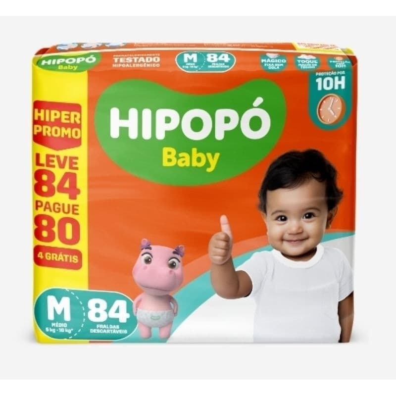 Fralda Hipopó Baby M 84 unidades