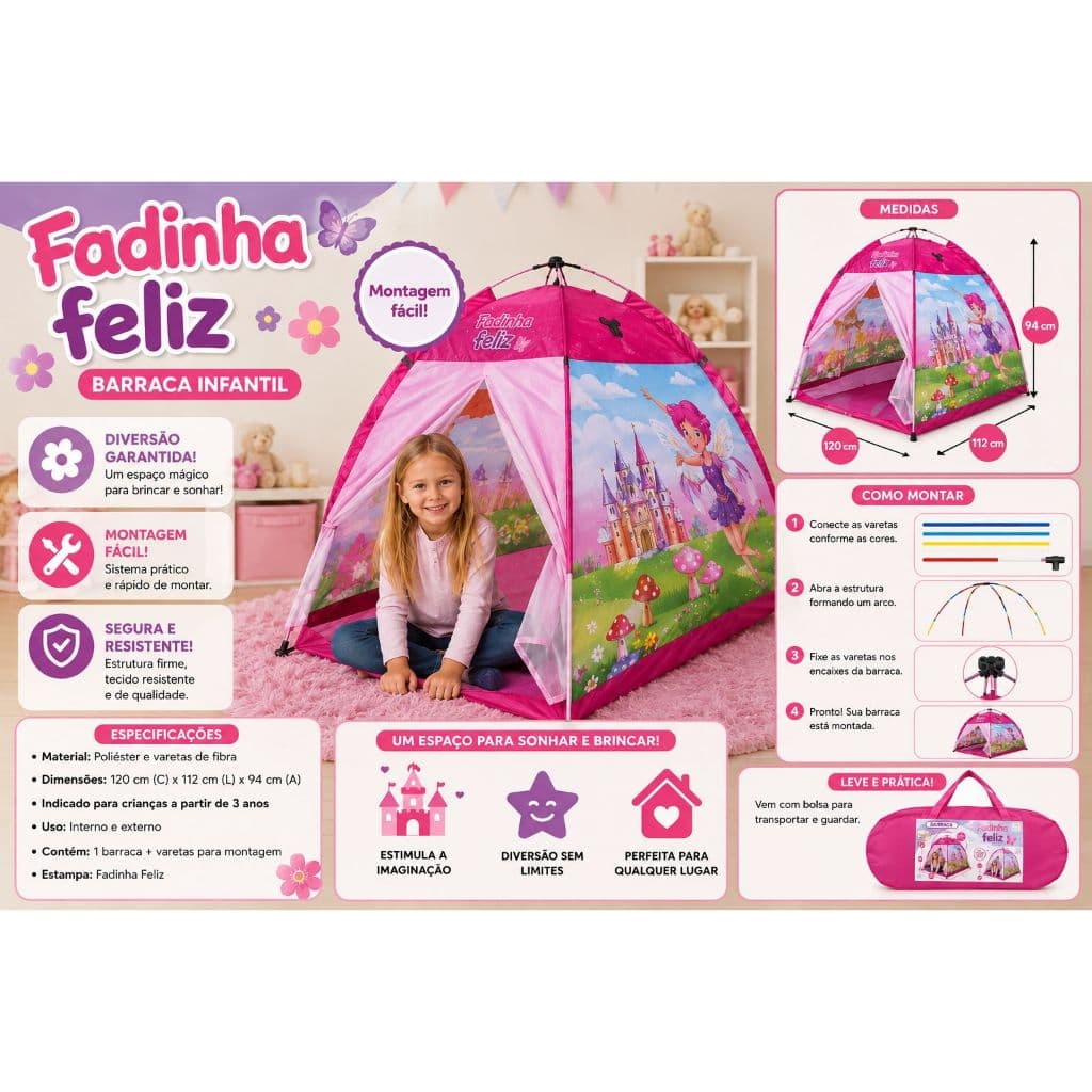 Barraca Cabana Infantil Menina Tenda Brinquedo Esconderijo Fadinha
