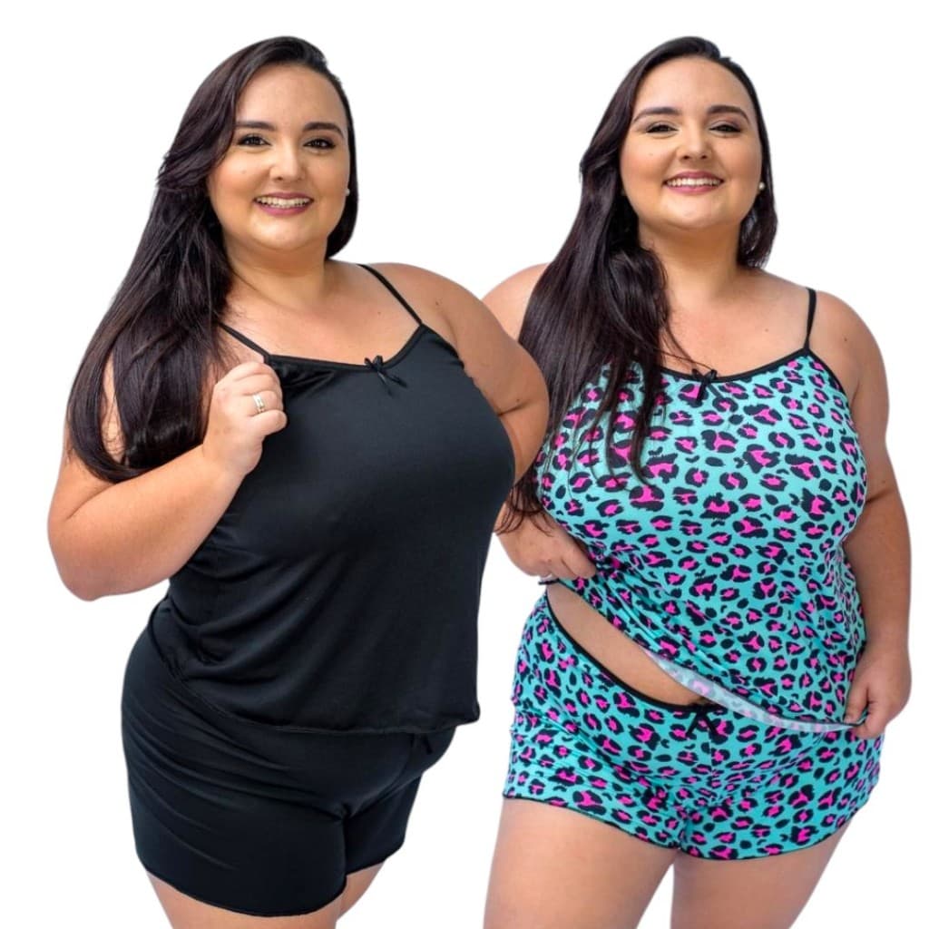 KIt 2 pijamas short doll plus size EXGG moda plus size liso e estampado