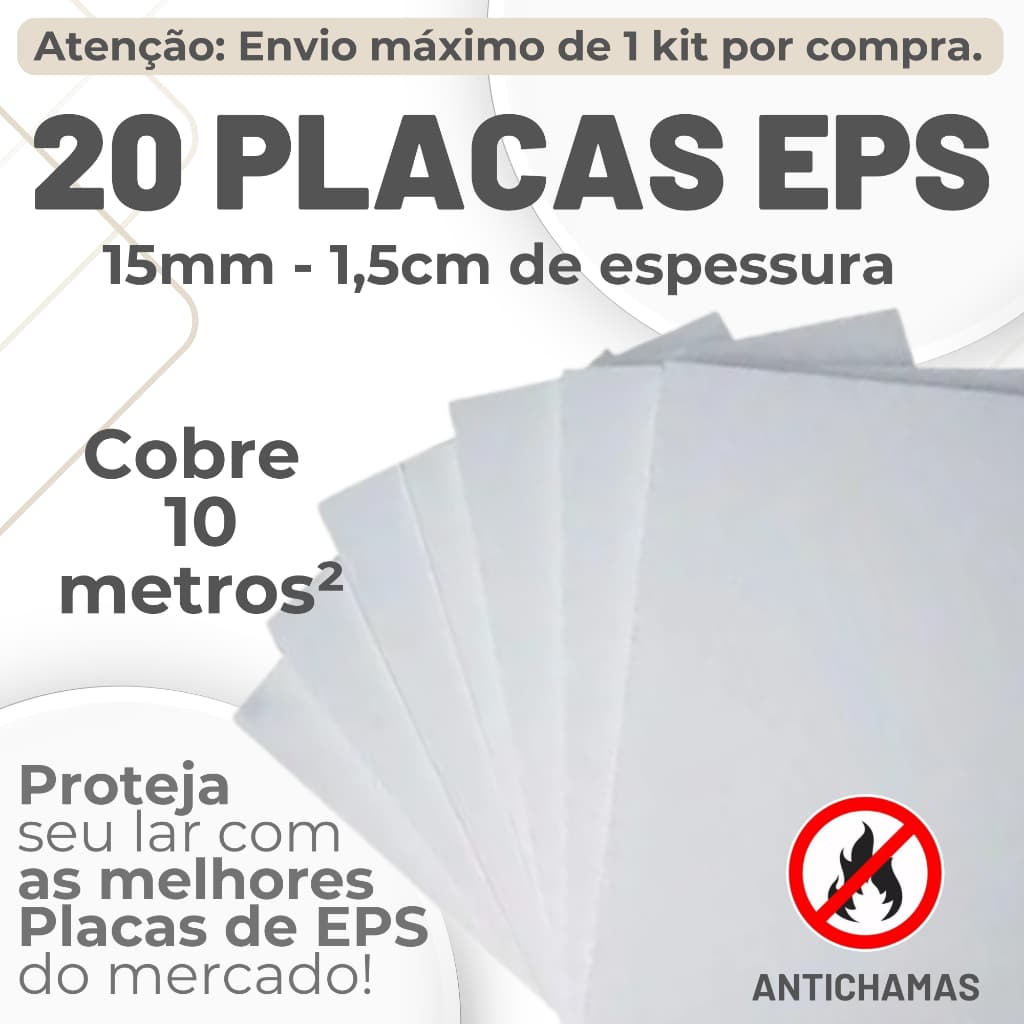 20 PLACAS EPS ANTICHAMAS - TÉRMICO ESPESSURA 15MM (1,5CM) TAMANHO 100x50x1,5CM - ENVIO IMEDIATO