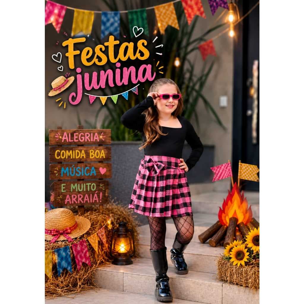 saia xadrez festa junina detalhes laço 2026