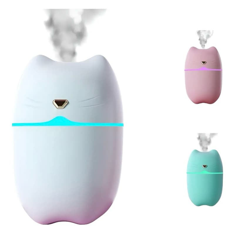 Mini Umidificador de Ar USB Gatinho LED Difusor Aromatizador Silencioso Portátil